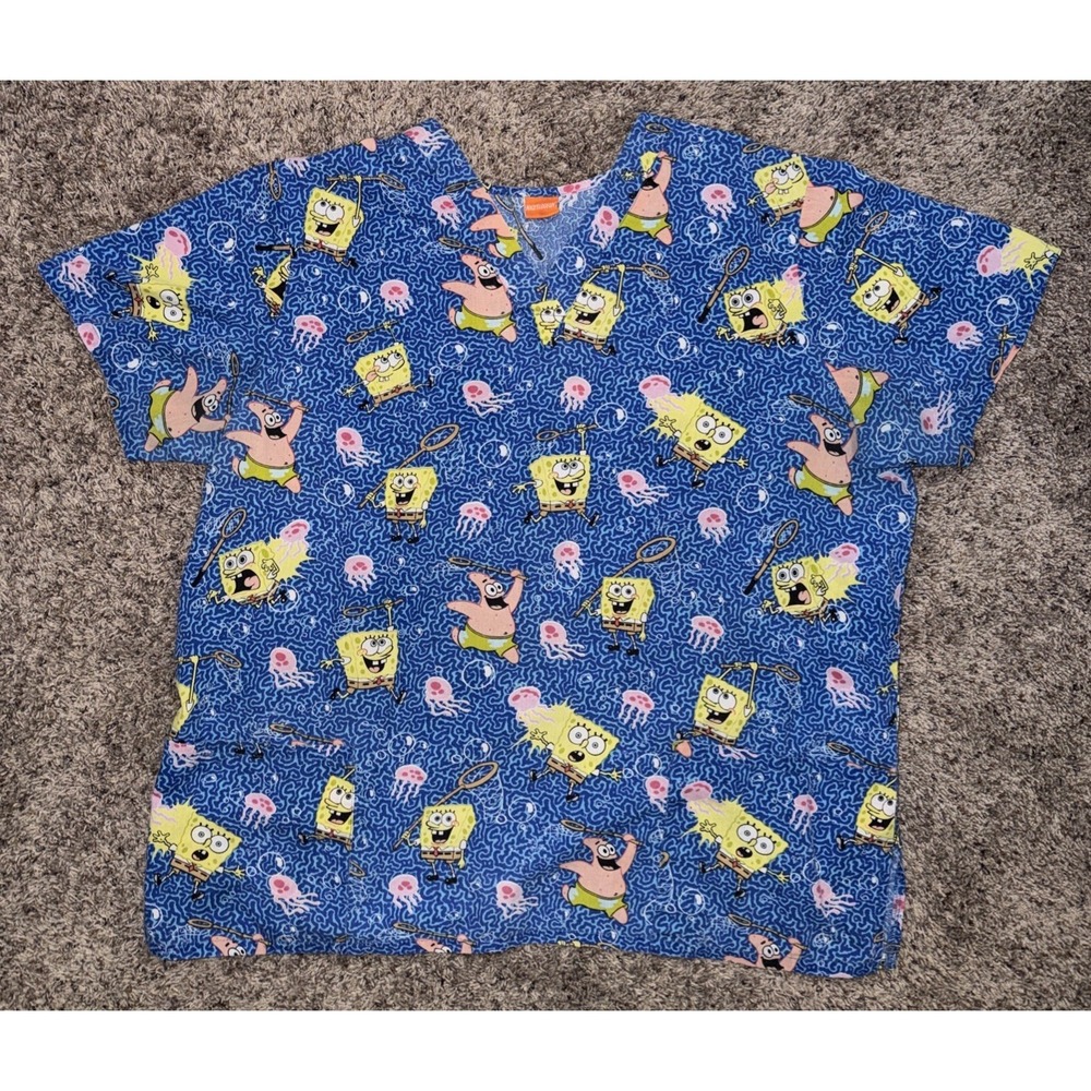 Vintage Sponge Bob Nickelodeon‎ Nurse Scrub Top Smock X-Large?